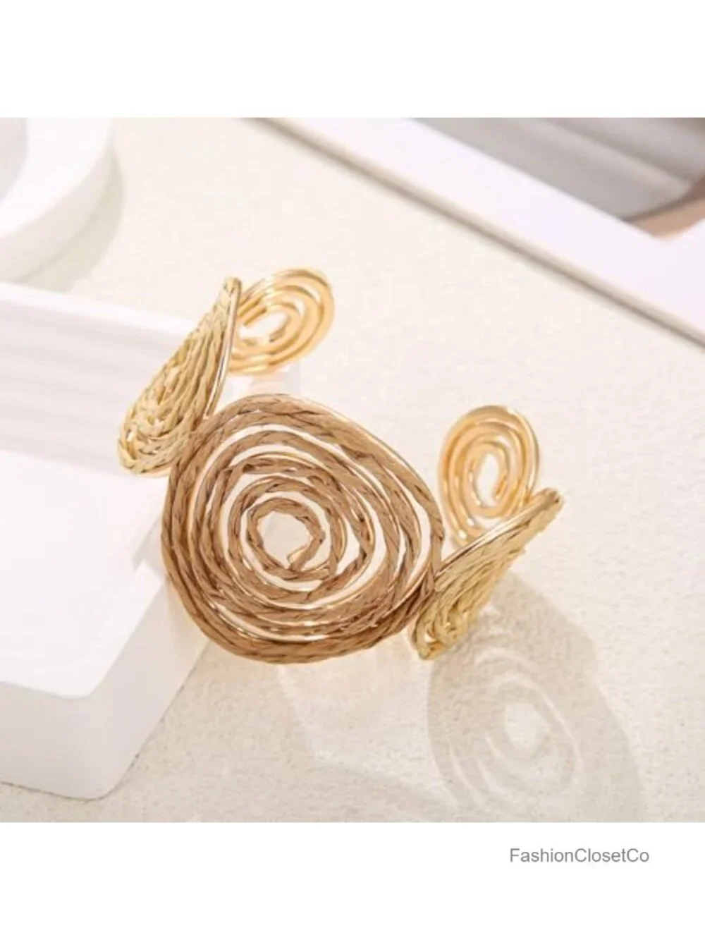 Raffia Spiral Cuff Bracelet Chunky Bangle Handmade Rattan Statement Bracelet